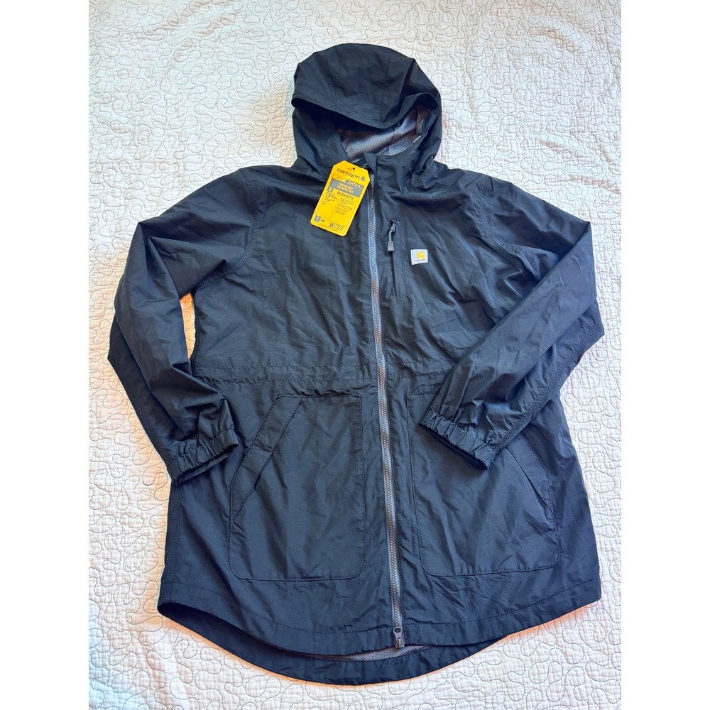 Carhartt Rain Defender Lightweight Coat Black Relaxed Fit Hooded Womens Large